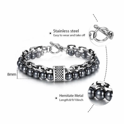 Classic Hematite & Stainless Chain Bracelet
