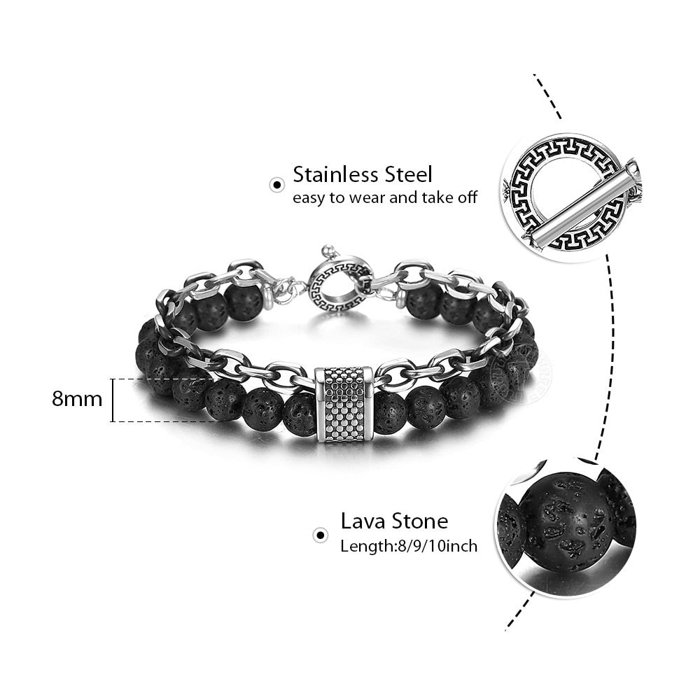 Vitality Lava Stone & Stainless Chain Bracelet