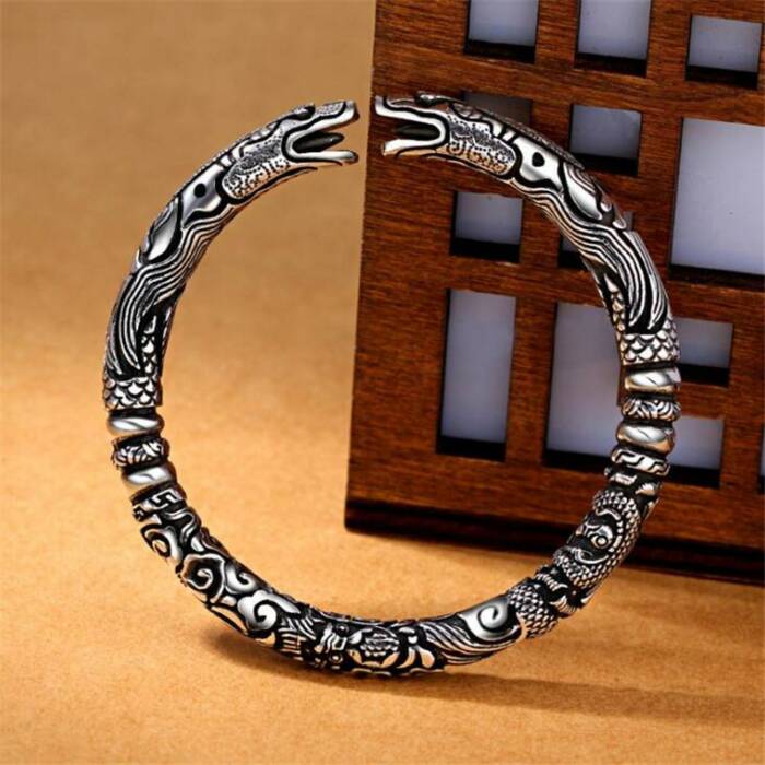 Double Dragon Head Bangles in Thai Silver - Fusion of Strength and Prosperity