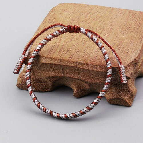 Tibetan Handmade Lucky Bracelet - Coral Red & Silver