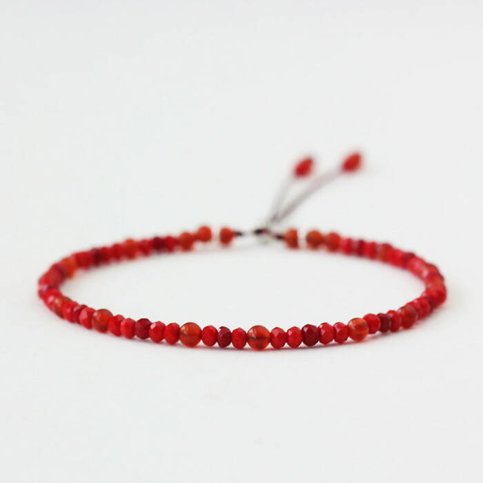 Natural Stone Handmade Strand Bracelet 3mm Red Rope Small Onyx Beads Thin Bracelets For Women 925 Silver Reiki Yoga Jewelry DIY