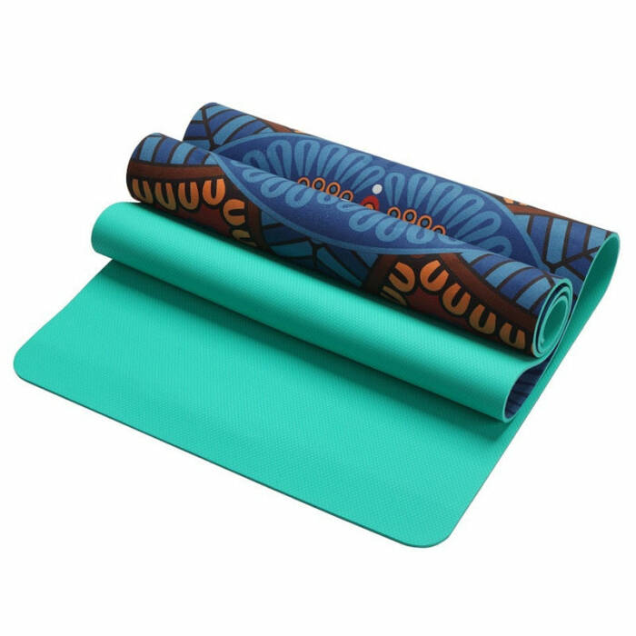 Df 114 Lotus Pattern Suede TPE Yoga Mat Non-slip - Blue