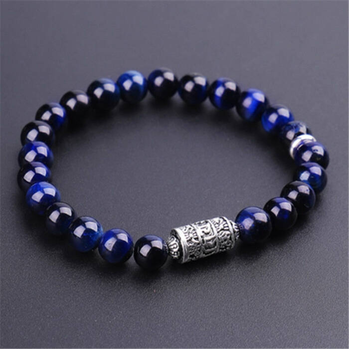 Blue Eagle Eye Bracelet - Six True Mantra Words Carved