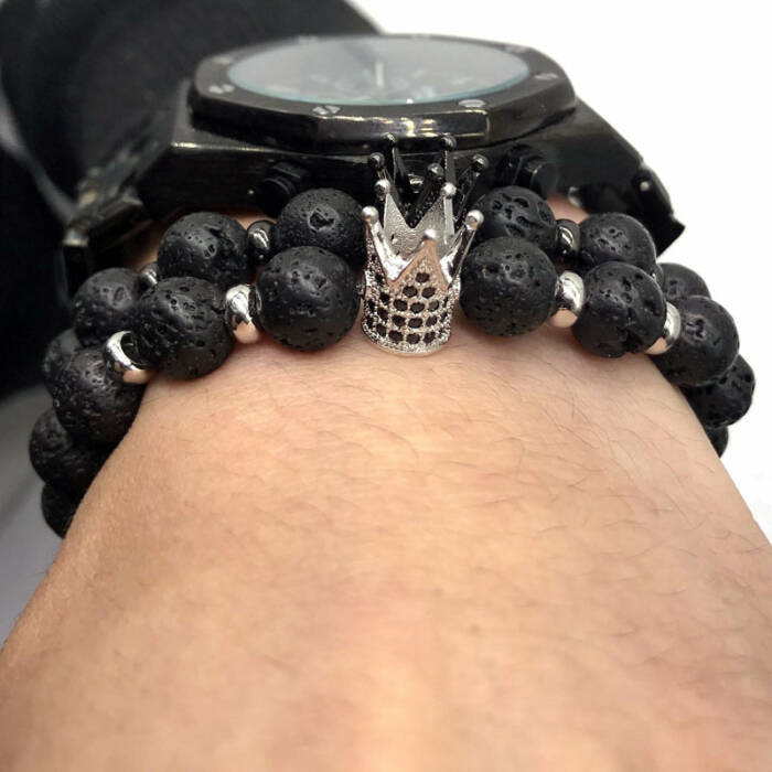 Black Lava Stone Crown Bracelet