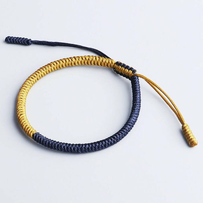 Handmade Tibetan Lucky Bracelet - Clementine Yellow & Deep Blue