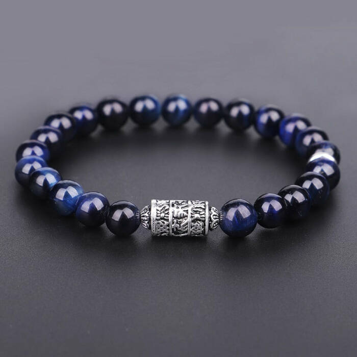 Blue Eagle Eye Bracelet - Six True Mantra Words Carved