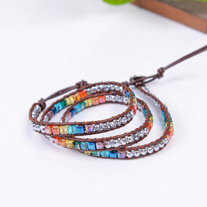 Chakra Bracelet Jewelry Handmade Leather Wrap Bracelet Multi Color Spare  Crystal Beads Natural Stone Bracelet