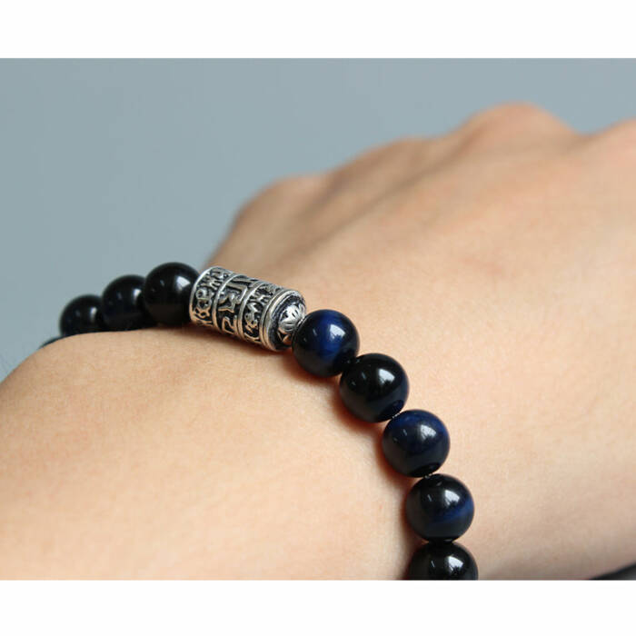 Blue Eagle Eye Beads Bracelet With Tibetan Buddhism Mantra Totem Charm