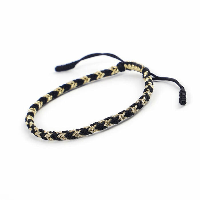 Tibetan Handmade Lucky Bracelet - Black & Ivory Yellow