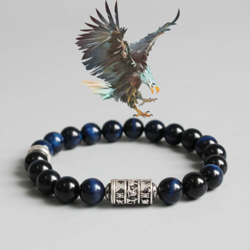 Blue Eagle Eye Beads Bracelet With Tibetan Buddhism Mantra Totem Charm