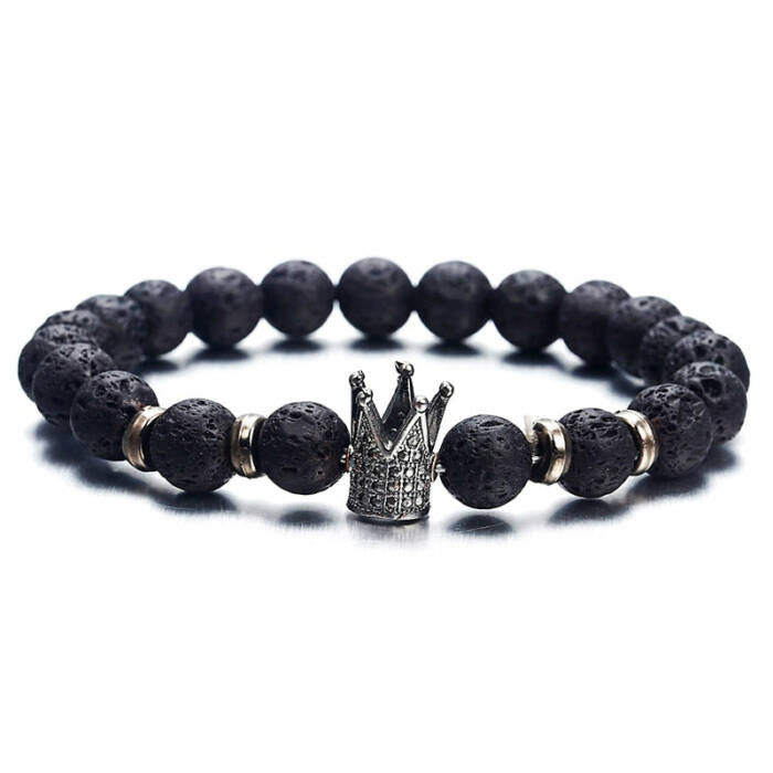 Lava Stone Crown Protection Bracelet - King and Queen
