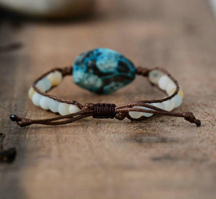Matte Amazonite Beaded Woven Wrap Bracelet