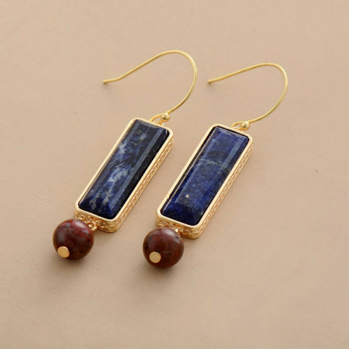 Rectangle Lapis & Sodalite Dangle Earrings
