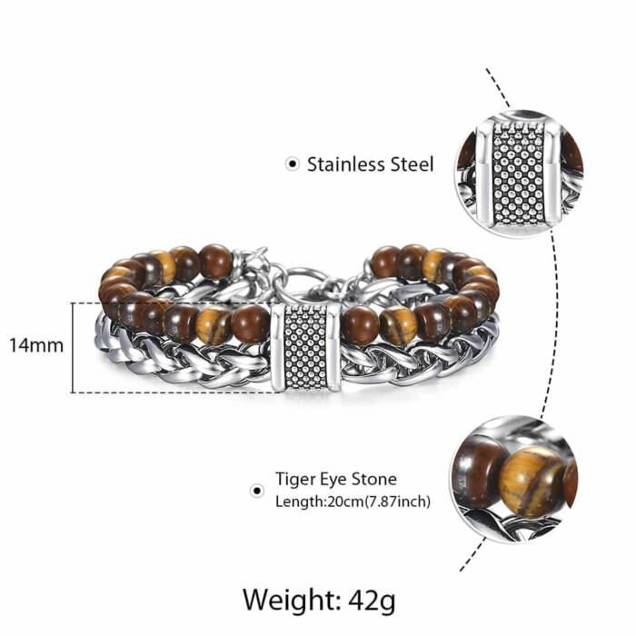 Energy Tiger Eye & Stainless Chain Bracelet