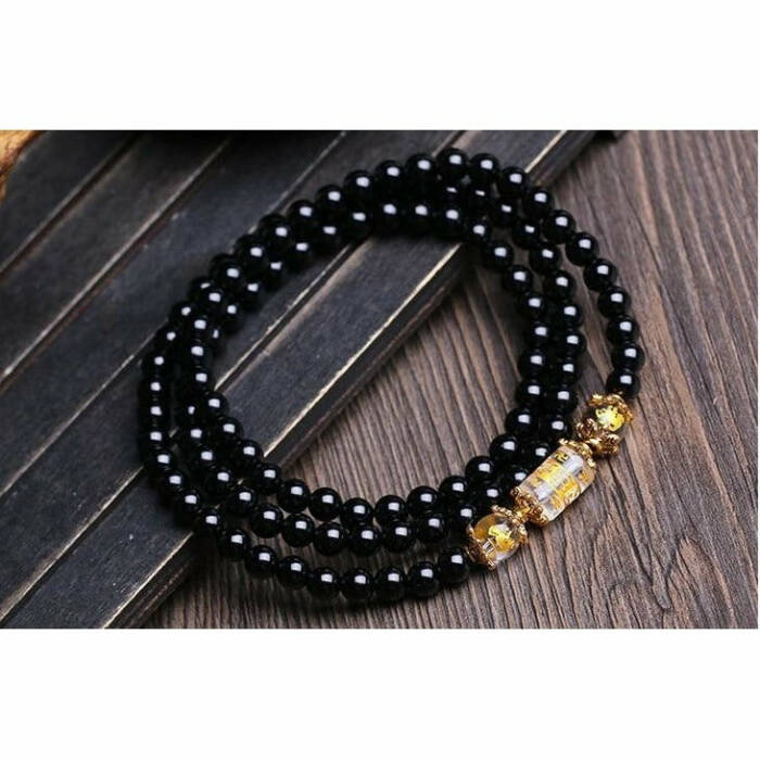 Natural Obsidian Zodiac Animal Buddha Wrap Bracelet