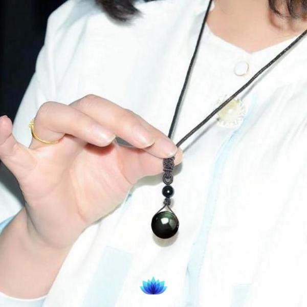 Df 72 Natural Obsidian Rainbow Eye Bead Pendant Necklace - Transfer Good Luck