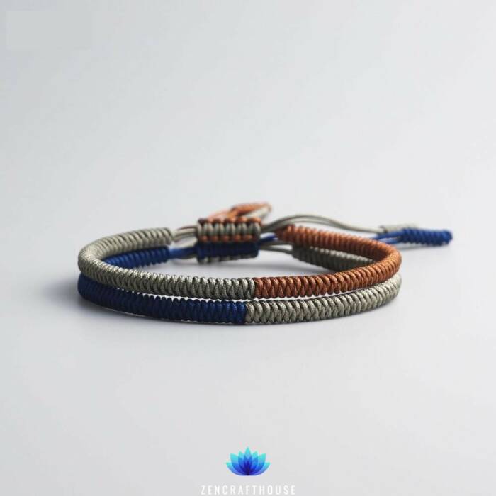Bicolor Tibetan Handmade Lucky Bracelet - 2 pieces Blue, Silver and Copper